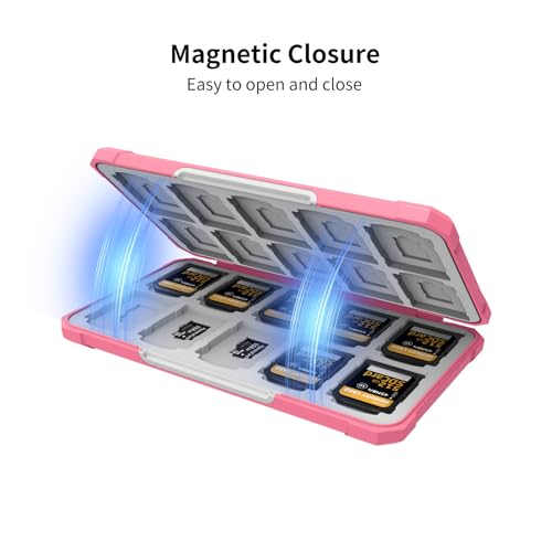 Memory Card Case with 40 Card Slots for SD and Micro SD Cards - color: Carbon Fiber Pink