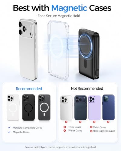 for MagSafe Power Bank iPhone,Portable Charger with Detachable USB-C Cable