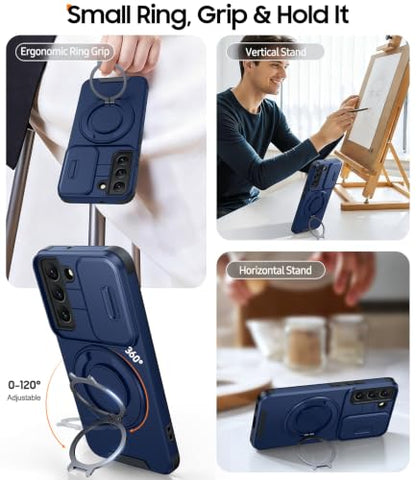 JAME for Samsung Galaxy S22 Case with Ring Stand & Slide Camera Cover Blue - color: Blue, size: Galaxy S22