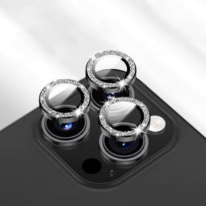 Camera Lens Protector for iPhone 15 Pro Max/15 Pro/14 Pro Max/14 Pro 9H Tempered Glass Screen Protector Cover Alignment Kit Metal Individual Ring (Black Glitter) - color: Black Glitter