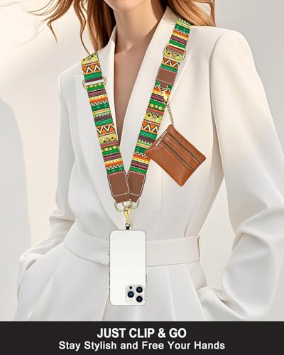 Nipichsha Crossbody Phone Strap with Wallet, Clip and Go Strap for Phone - color: Folk Style