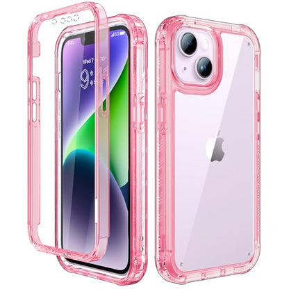 Lifedance iPhone 14/13 Case, Full-Body Rugged Protective Case with Built-in Screen Protector, 10 FT Military Grade Drop Protection, Heavy Duty Shockproof, Clear Pink - color: Clear Pink, size: iPhone 14/13