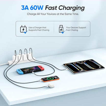 15FT USB C Cable 5-Pack, 60W Fast Charging, 480Mbps Data - color: Grey, size: 15Feet