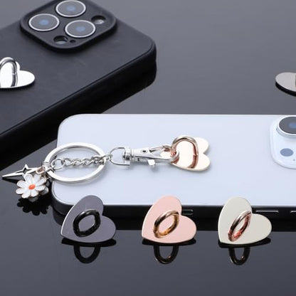 8 Pcs Phone Charm Hook Cell Phone Ring Holder, Cute Heart Phones Charm Hooks Adhesive Smartphone Finger Ring Grip Metal Loop Stand for Cellphone Case Pad Tablet DIY Hanging, 4 Colors