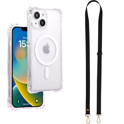 Magnetic Case for iPhone 15 Case, Clear Strong Magnetic Soft Frame PC Back Shockproof Protective Case Cover with Detachable Lanyard, Compatible with MagSafe, Clear - color: Clear, size: iPhone 15
