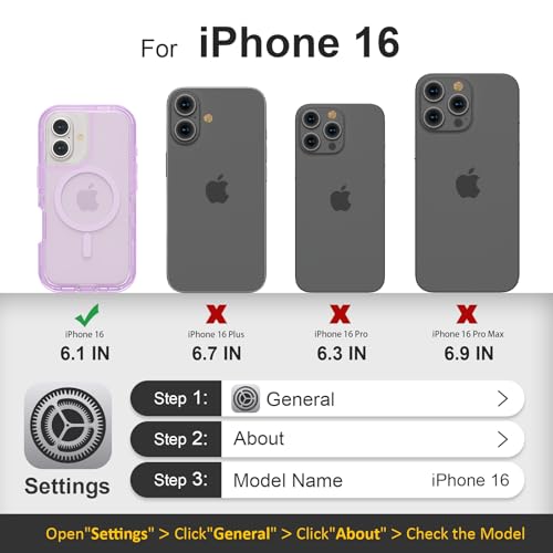 Follaroma Magnetic for iPhone 16 Case, Heavy Duty Phone Cases, Purple, 6.1" | Compatible with MagSafe, Heavy Duty Shock proof Protection, Military-Grade Anti-Drop, Dual Layer Transparent Protective Cover - color: Purple, size: iPhone 16 6.1''