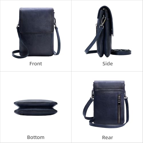 Iswee Rfid Blocking Small Crossbody Bag for Women Travel Classic Style | Genuine Leather,Adjustable Shoulder Strap,Fits 6.9" Phone,Anti-Theft Purse,Perfect for Daily Use and Weekend Travel - color: Navy Blue