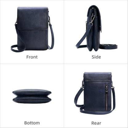 Iswee Rfid Blocking Small Crossbody Bag for Women Travel Classic Style | Genuine Leather,Adjustable Shoulder Strap,Fits 6.9" Phone,Anti-Theft Purse,Perfect for Daily Use and Weekend Travel - color: Navy Blue