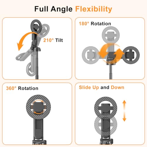Upgrated 5-in-1 Magnetic Selfie Stick with Remote for Cell Phone 360° Rotation.Can Transforms into Mini Tripod/Camera Grip/Handheld Stabilizer/Phone Stand.Extend to 25 inches - color: Black