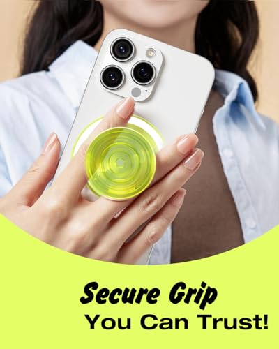 Svanove Magnetic Phone Grip Compatible with Magsafe, Mag Safe Translucent Clear Grip Collapsible Kickstand for iPhone Samsung Pixel, Cute Transparent Silicone Removable Phone Stand Holder, Neon Yellow - color: Neon Yellow, style: Magnetic