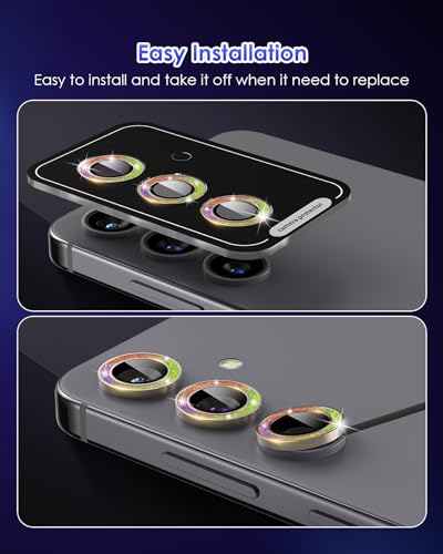 Compatible for Galaxy S25 Plus Camera Lens Protector Glitter Individual Aluminium Alloy Ring 9H Tempered Glass Bling Camera Cover for Samsung Galaxy S25 Plus Glitter Colorful