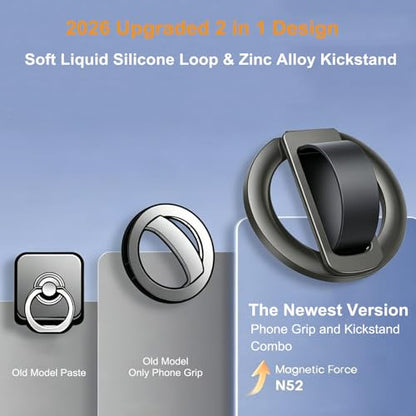 Magnetic Phone Grip & Kickstand Combo for MagSafe Soft Silicone Finger Loop