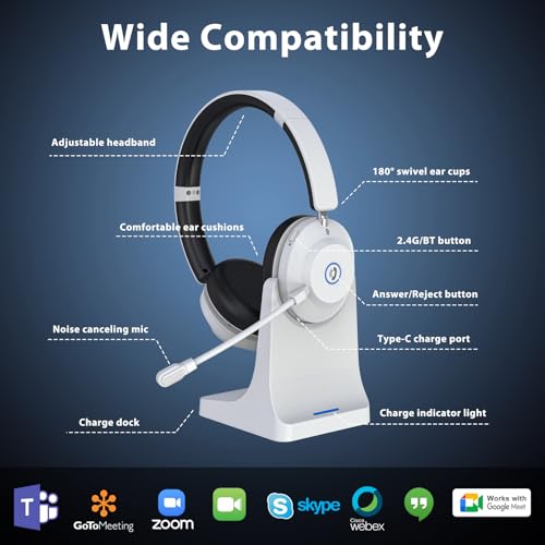 Bluetooth Headset with Microphone, Wireless Headset AI Noise Cancelling