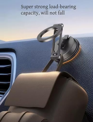 Magnetic Car Phone Mount for Dashboard Windshield - Heavy Duty MagSafe Compatible Holder with 20 N52 Magnets, Long Foldable Arm, 360° Rotation, Suction Cup Base for iPhone & Android
