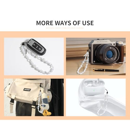Elegant black bow beaded mobile phone charm -Stylish and lovely mobile wrist strap, cute accessories charm - Perfect for iPhone - style: pearl white