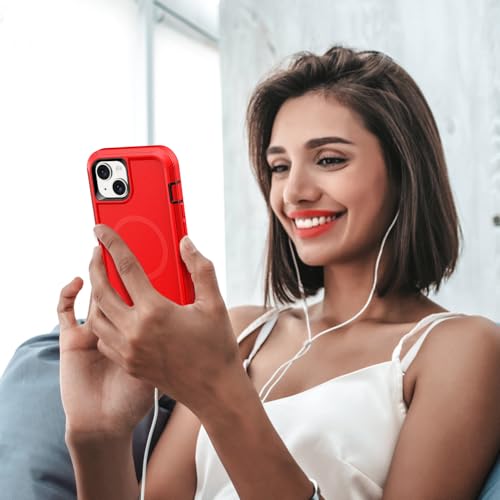 TUTUKII Magnetic for iPhone iPhone 15, 14 & 13 Case Red/Black | MagSafe Compatible, Rugged, Tough, Heavy Duty, Shockproof, Tri-Layer, 6.1-Inch, - color: Red/Black