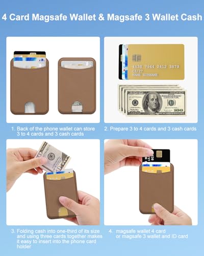Miroddi for MagSafe Wallet, 4 Cards Holder, Stronger Magnetic Phone Wallet - color: Brown