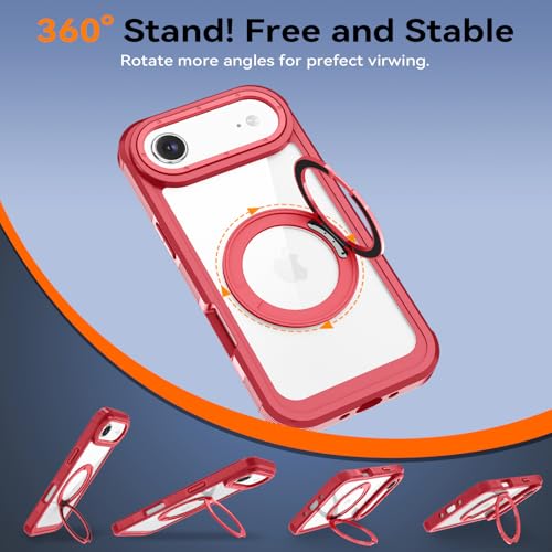 Magnetic for iPhone Air Case, Compatible with MagSafe, Full Body Rugged Case with Built-in Screen Protector & Kickstand & Belt-Clip (Red) - color: Red
