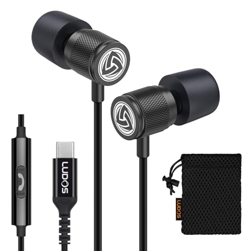 LUDOS Ultra USB C Headphones for iPhone 17 16 15 Pro Max Plus Air iPad Pro, 5 Years Warranty, Magnetic USB-C Earbuds for Samsung Galaxy S24 S23 Ultra S22 S21 FE S20 A55 A54 A53, USB Type C Earphones - color: Black, style: USB-C