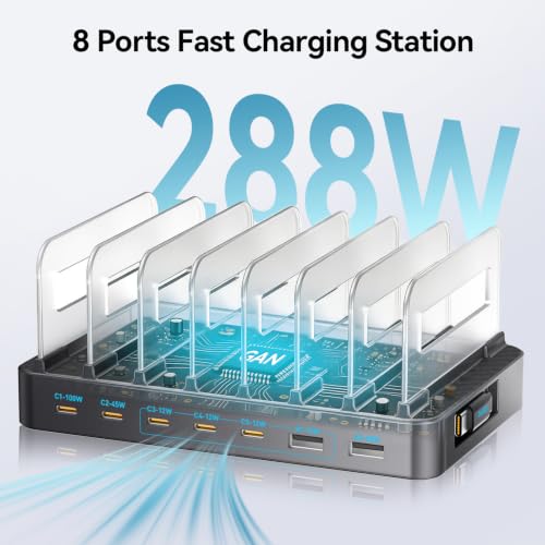 288W 8-Port GaN Charging Station with Dividers for iPhone 18 Pro/Duo
