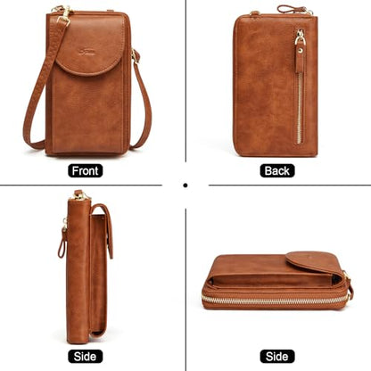 S-ZONE Small Crossbody Bags for Women Phone Purse RFID Blocking Wallet | Card Slots, Vegan Leather, Anti-theft, Multi Pockets, Detachable Adjustable Strap, Travel Eveyday Outing - color: Retro Brown