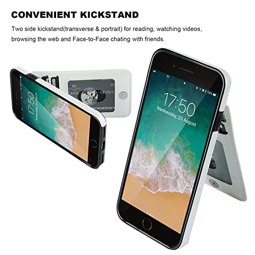 KIHUWEY for iPhone SE/8/7 Wallet Case Card Holder Kickstand, White - color: White