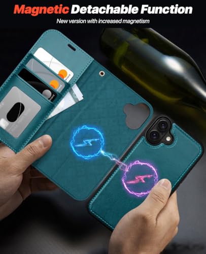 OCASE for iPhone 16 Case Detachable Wallet Case with Card Holder, 2 in 1 Pu Leather Flip Folio with RFID Blocking Stand Wrist Strap Shockproof Phone Cover 6.1 Inch 2024, Peacock Blue - color: Peacock Blue, size: iPhone 16