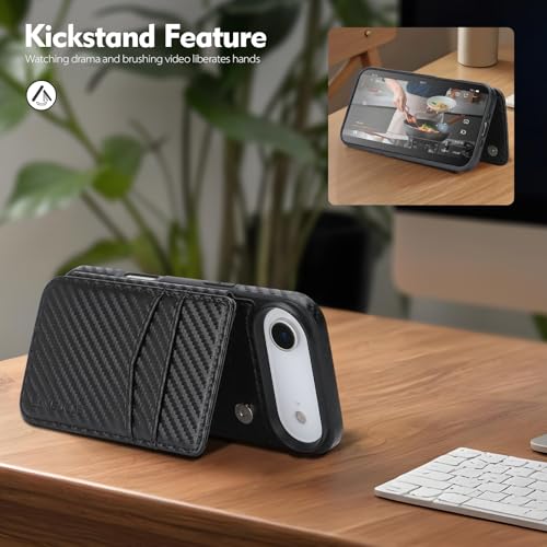 SkyEagle Compatible with MagSafe iPhone 17 Air Case Wallet,Carbon Black | Magnetic Clasp,RFID Blocking,PU Leather,Flip Folio Shockproof Phone Cover,with Credit Card Slots & Kickstand for Men & Women - color: Carbon Black, size: iPhone 17 Air - 6.5"