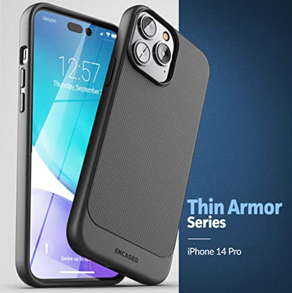Encased Thin Armor Designed for iPhone 14 PRO Belt Clip Case, Slim Fit Phone Case with Holster (Matte Black) - size: iPhone 14 Pro