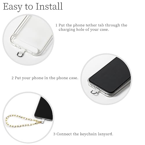 Phone Charm with Beaded Marble, Phone Chain Wrist Strap for Women Compatible with iPhone 14/13/12/11(Black&White) - color: Pearl_black&white
