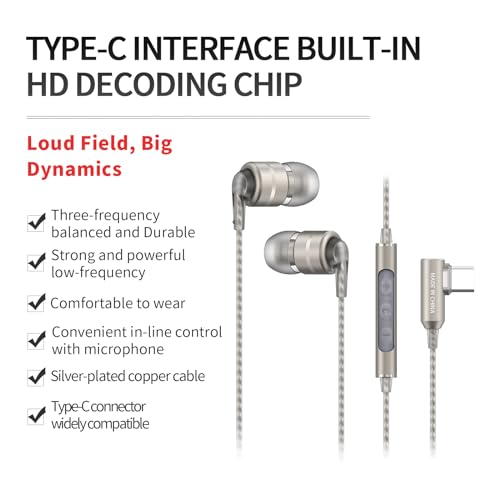 SoundMAGIC E80D Digital USB C Headphones - Type C Wired Earbuds with Microphone HiFi Stereo Earphones Powerful Bass Noise Isolating Compatible with Android Device, Gunmetal
