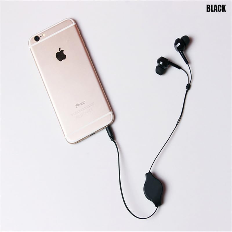 2 Pack Retractable Earbuds Wired Earphone Portable 3.5mm Plug Stereo in-Ear Headphone Wiring Ear Buds for Computer PC Tablet Phone Airplane Airline Flight Fly Trip Plane Laptop MP3 Player