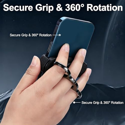 Dual-Ring Three-Finger Back Clip Holder, Magnetic Multipurpose Foldable Phone Grip Holder, 360 Rotation Phone Ring Holder Finger Kickstand, for Car (2pcs Black)