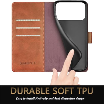 SUANPOT Compatible with iPhone 17 Pro Max 6.9" Wallet case with RFID Blocking Credit Card Holder,Flip Book PU Leather Protective Cover Women Men for Apple 17 Pro Max Phone case Light Brown - color: Light Brown, size: iPhone 17 Pro Max 6.9"