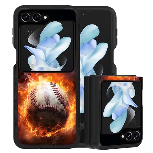 for Samsung Galaxy Z Flip 5 Case, Heavy Duty Dual Layer Hybrid Military Grade Shockproof Drop Folding Protective Cover for Samsung Galaxy Z Flip 5 5G 2023, Burning Baseball - color: Burning Baseball
