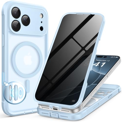 BERFY for iPhone 17 Pro Max Case, Compatible with MagSafe, Built-in Privacy Screen Protector, Camera Protection, Shockproof Full Body Phone Case 6.9", Translucent Sky Blue - color: Light Blue, size: For Iphone 17 Pro Max 6.9 Inch