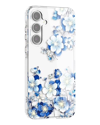 S25 Case Flower Clear,Stylish & Durability Floral Pattern Cover,TPU Bumper Shockproof+PC Back Protective,Cute,Slim & Lightweight for Samsung Galaxy S25 Case (Blue) - color: Blue, size: for Galaxy S25 6.2 Inch