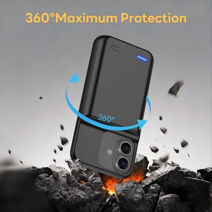 Battery Case for iPhone 17(6.3 inch), 2026 Upgraded 7000mAh Ultra-Slim Charging Case Poratble Rechargeable Extended Charger Case Battery Pack with Tempered Glass Screen Protector Black