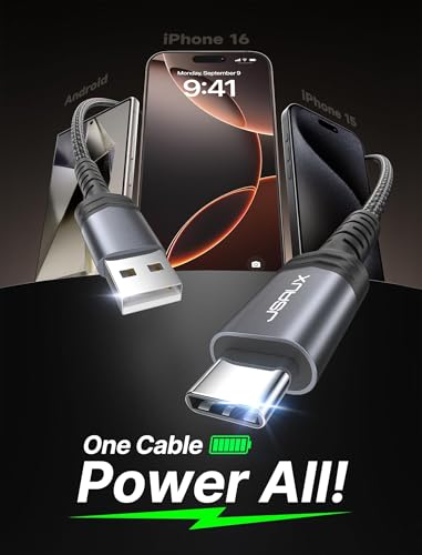 JSAUX USB C Cable [2-Pack 10ft], USB A to USB C for iPhone, Samsung, Grey - color: Grey, size: 10ft+10ft
