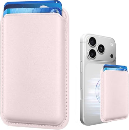 Magnetic Wallet Cell Phone Card Holder for Phone Case with Mag-Safe | Stronger Magnetic RFID Leather Phone Wallet Stick on Series of iPhone 17/16/15/14/13/12 and Pro/Promax, Light pink - color: Light Pink, size: 1 Pack
