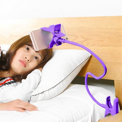 Gooseneck Phone Holder for Bed, Cell Phone Mount Clamp Clip, Flexible Long Arm Overhead Cellphone Mount, Bedside Lazy Bracket, Cellphone Stand for Desk, Table, Headboard(Purple) - color: Purple