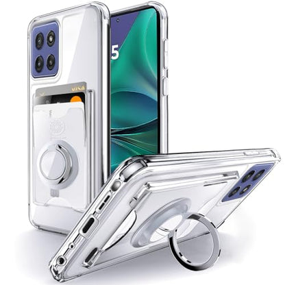 Shields Up for Moto G Stylus 5G 2025 Case with Card Holder, Clear | Minimalist Wallet Case, 3 Card Slots, 360° Rotation Ring Stand/Kickstand, Drop Protection Protective Cover - size: Moto G Stylus 5G 2025