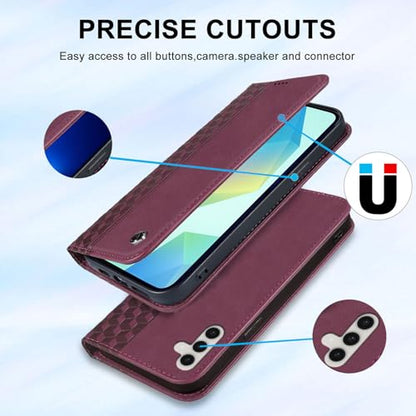 Wallet Case for Samsung Galaxy A26/A16 5G 6.7 inch 2025/2024 - PU Leather Flip Cover with Card Holder Slots, Strong Magnetic Folio Phone Case, Wine Red - color: Wine Red, size: Samsung Galaxy A26/A16 6.7"