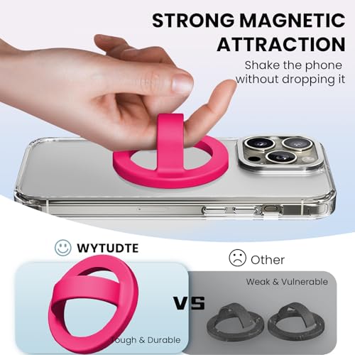 Magnetic Silicone Ring Grip Phone Holder, Loop Grip Phone Holder,Magnetic Phone Loop,Magsafe Phone Grip,Compatible with Magsafe for iPhone 16/15/14/13/12 Series (Pink) - color: Rose Red