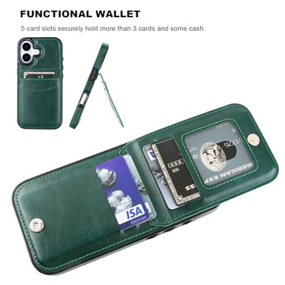 KIHUWEY for iPhone 17 Wallet Case Card Holder Kickstand, Dark Green | Credit Card Slots, PU Leather, Magnetic Clasp, Flip Heavy Duty Protection Cover for Men and Women - color: Dark Green