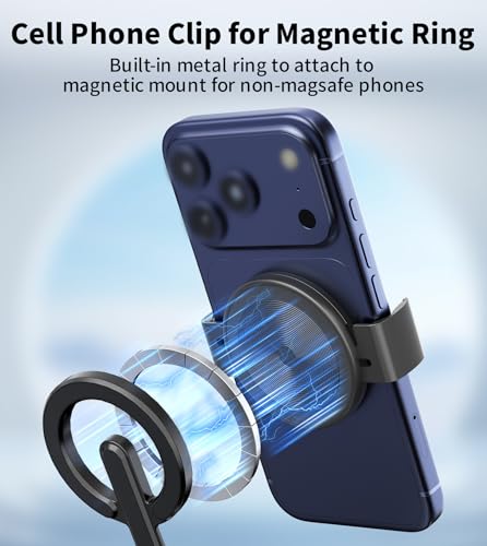 TONEOF Phone Clamp for Magnet with Metal Ring Phone Mount for Magsafe Stand - color: Black