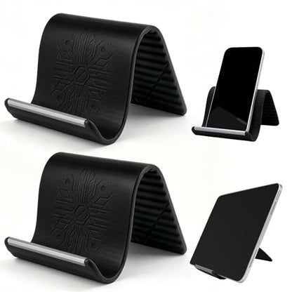2 Pack Adjustable Foldable Silicone Phone Stand, Universal Bendable Cell Phone Tablet Holder, Portable Anti-Slip Desk Bed Phone Mount for Travel Home Office(Black) - color: Black