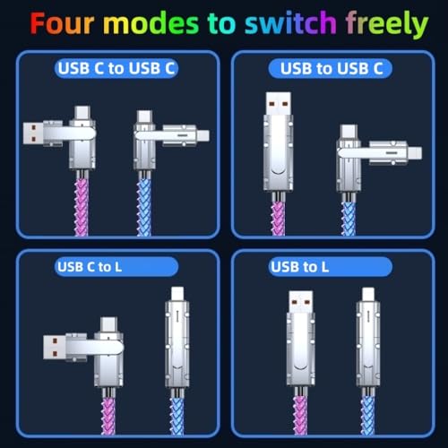 4 in 1 USB Charging Cable 2 Pack 3.3ft Light up USB Cable Colorful Gradual - color: 4 Combinations Colorful Gradual