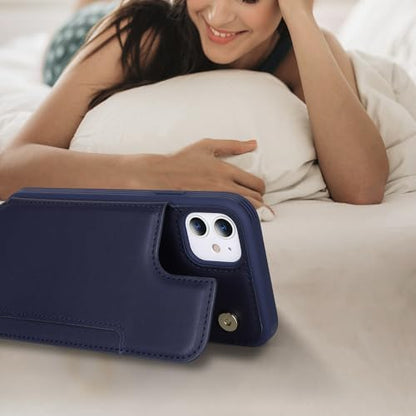 iCoverCase Compatible with iPhone 11 Case with Card Holder, Wallet Phone Case for Women Men RFID Blocking PU Leather Protective Case 6.1 Inch (Dark Blue) - color: Dark Blue