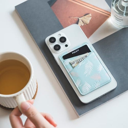 VULKIT Phone Card Holder Wallet Leather Adhesive Pocket RFID Blocking Credit Card Sleeves Stick Back of Phone Smartphones Blue - color: Leaf Blue
